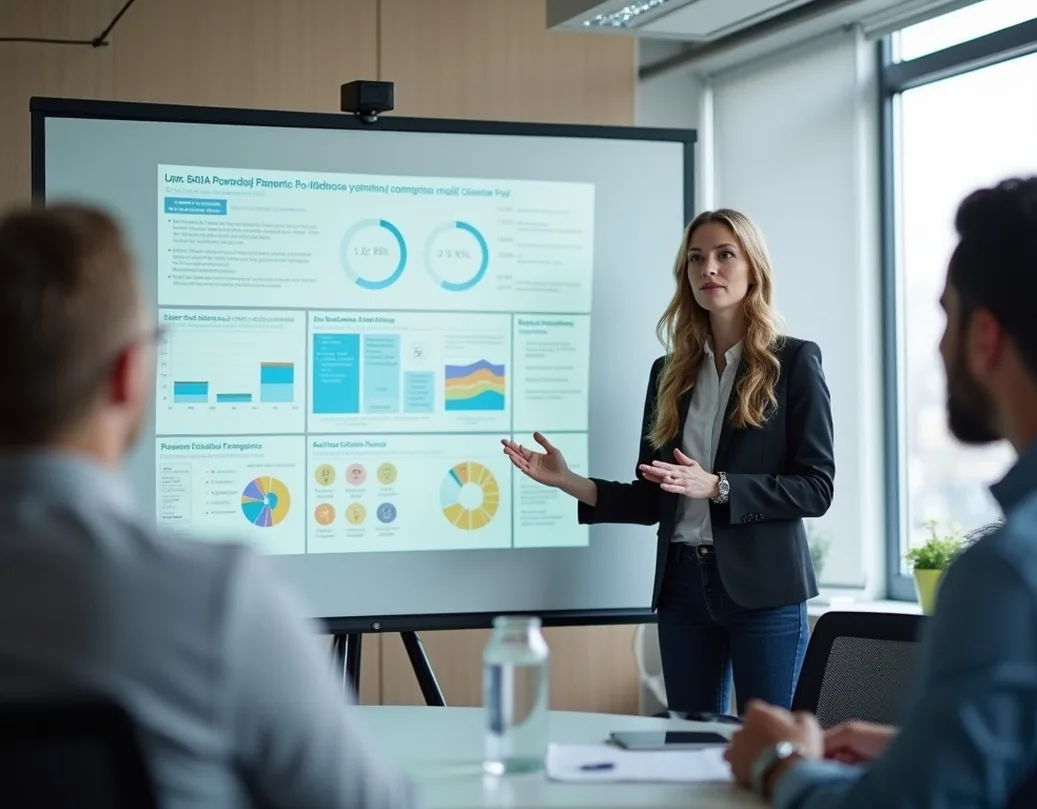 business coach explaining project frameworks